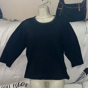 JM collection XL black long sleeved top with silver sequin and bead design